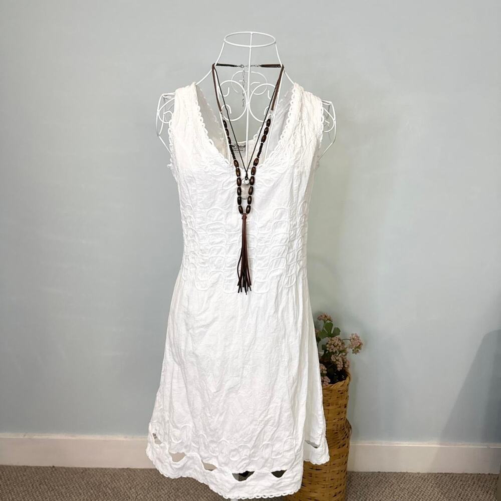 Stunning vintage white peasant milkmaid sun dress- midi length